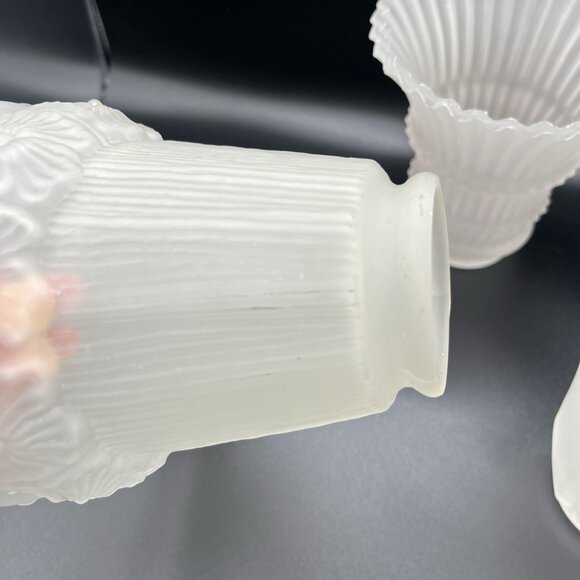 Vintage Frosted Glass Light Shades Lot 3 Art Deco Mid Century 2.25” Fitter READ - Picture 5 of 14